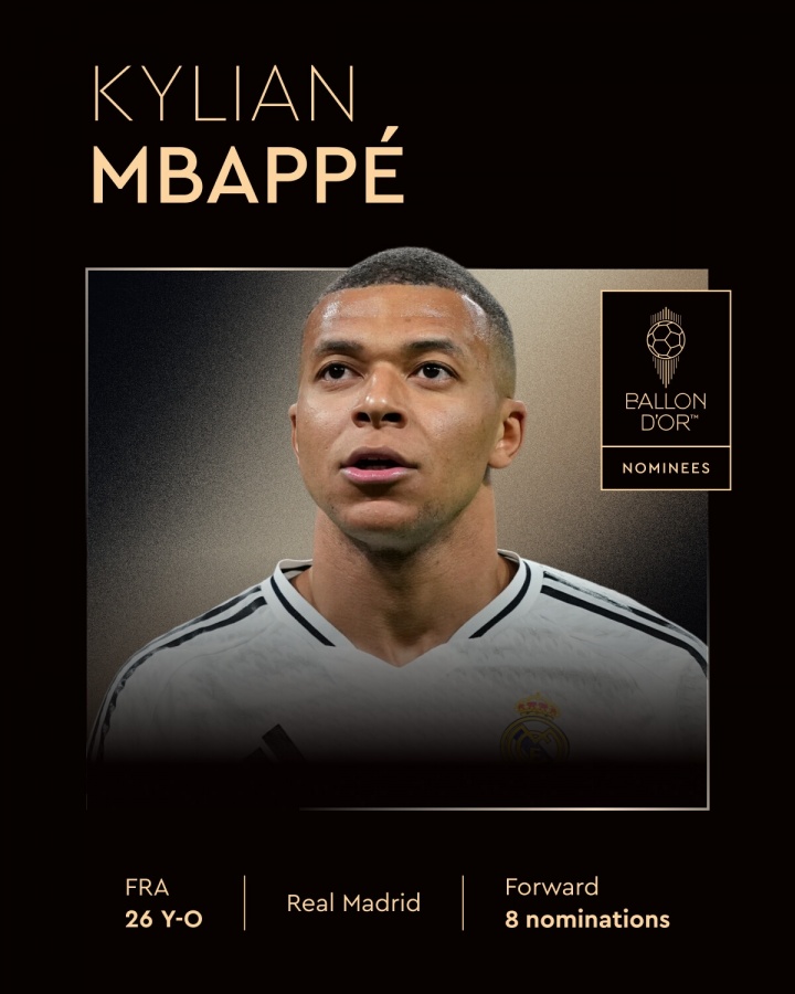 开云官网-姆总何时捧杯😢26岁姆巴佩近8次金球提名从未缺席，但最高仅第3